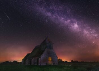 Milky Way photography above concrete building